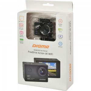 Видеорегистратор DIGMA FreeDrive Action 4K WiFi черный, 8Mpix 2160x3840 2160p, 150 гр. 1132275