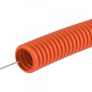 Гибкая гофрированная труба DKC ПНД д.16мм, тяжёлая, с протяжкой, 100м, цвет оранжевый 71516