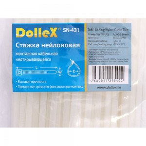 Хомут стяжка DolleX 4х300, нейлоновая, уп. 100 шт. белый SN-431