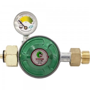 Регулятор давления газа DK-005 (выход резьба 1/2) с пред. клапаном, кнопкой и манометром DRAGONKIT 00-00002969