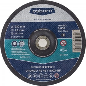 Диск отрезной по нержавейке Superior AS46T INOX (230x1.9x22.23 мм) DRONCO 1233250100