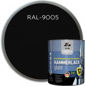 Эмаль на ржавчину Dufa Premium HAMMERLACK гладкая, RAL 9005 черный 750 мл Н0000004454