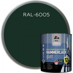 Эмаль Dufa DufaPremium HAMMERLAC на ржавчину, гладкая, зелёный мох RAL-6005, 2 л МП 010415 МП00-010415