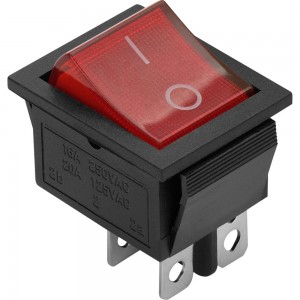 Клавишный выключатель duwi красный с подсветкой 4 контакта, 250В, 16А, ВКЛ-ВЫКЛ тип RWB-502, SC-767, 26840 6