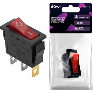 Клавишный выключатель duwi красный с подсветкой 3 контакта, 250В, 16А, ВКЛ-ВЫКЛ тип RWB-404, SC-791, 26847 5