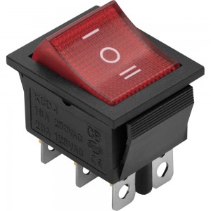 Клавишный выключатель duwi красный с подсветкой 6 контактов, 250В, 16А, ВКЛ-ВЫКЛ-ВКЛ тип RWB-509, 26842 0