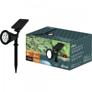 Светодиодный светильник duwi Solar LED для грунта с датчиком освещения на солнечных батареях, 1,5Вт, 6500К +RGB, IP65, 5 режимов, цвет черный 25032 6