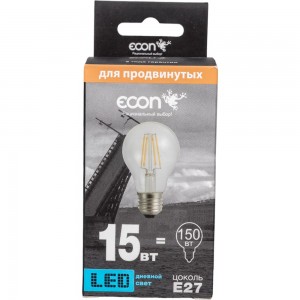 Светодиодная лампа ECON, LED A 15 Вт E27 4200K A65 FIL 901520