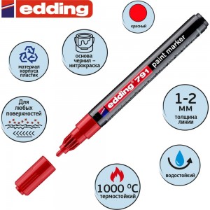 Глянцевый лаковый маркер EDDING округлый наконечник, 1-2 мм, красный E-791#2 1183522