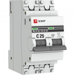 Автоматический двухполюсный выключатель EKF 25А С ВА47-63 4.5кА PROxima mcb4763-2-25C-pro 2813266