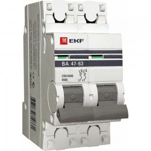 Автоматический двухполюсный выключатель EKF 10А С ВА47-63 4.5кА PROxima mcb4763-2-10C-pro