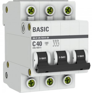 Автоматический трехполюсный выключатель EKF 40А С ВА47-29 4.5кА mcb4729-3-40C 3545580