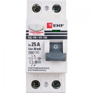 Выключатель дифференциального тока УЗО EKF 2п 25А 30мА АС PROxima elcb-2-25-30-em-pro 2911364