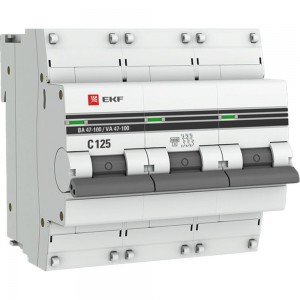Автоматический трехполюсный выключатель EKF 125А C ВА47-100 10кА PROxima mcb47100-3-125C-pro 8354555