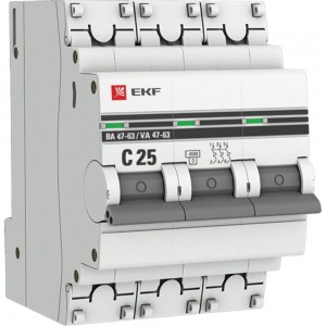 Автоматический трехполюсный выключатель EKF 25А С ВА47-63 4.5кА PROxima 5109007