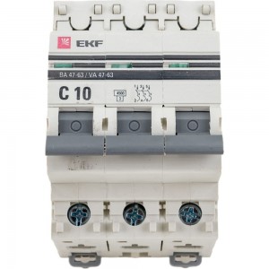 Автоматический трехполюсный выключатель EKF 10А С ВА47-63 4.5кА PROxima mcb4763-3-10C-pro