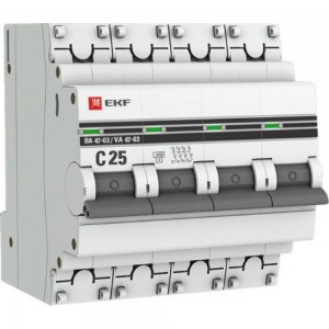 Автоматический выключатель EKF PROxima ВА 47-63, 4P, 25А, C, 4,5kA, SQ mcb4763-4-25C-pro