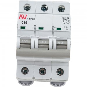 Автоматический выключатель EKF AVERES AV-6, 3P, 16A, C, 6kA, SQ mcb6-3-16C-av