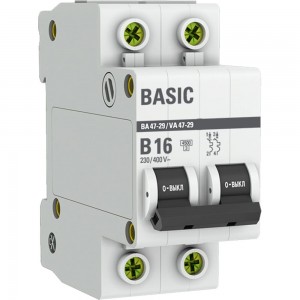 Автоматический выключатель EKF 2P 16А B 4,5кА ВА 47-29 Basic SQ mcb4729-2-16-B