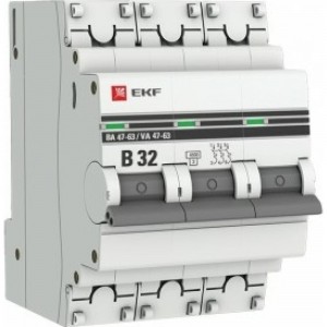 Автоматический выключатель EKF 3P 32А В 4,5kA ВА 47-63 PROxima SQmcb4763-3-32B-pro