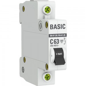 Автоматический выключатель EKF Basic ВА 47-29, 1P, 63А, C, 4,5кА, SQ mcb4729-1-63C