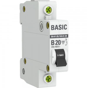 Автоматический выключатель EKF Basic ВА 47-29, 1P, 20А, B, 4,5кА, SQ mcb4729-1-20-B