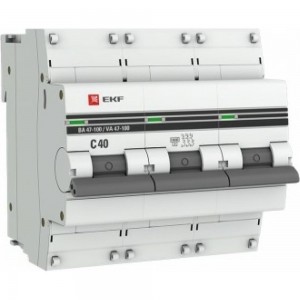 Автоматический выключатель EKF 3P 40А C 10kA ВА 47-100 PROxima SQmcb47100-3-40C-pro