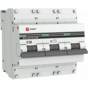 Автоматический выключатель EKF ВА 47-100 3P 50А C 10kA PROxima SQmcb47100-3-50C-pro