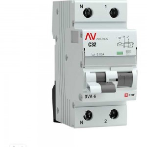 Дифференциальный автомат EKF AVERES DVA-6, 1P+N, 32А, C, 30мА, AC, 6кА, SQ rcbo6-1pn-32C-30-ac-av