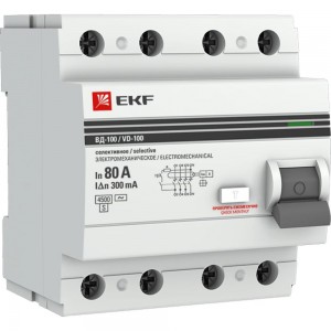 Электромеханическое селективное устройство защитного отключения EKF 4P 80А/300мА PROxima SQelcb-4-80-300S-em-pro