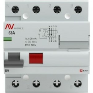 Устройство защитного отключения EKF DV, 4P, 63А/300мА, AC, AVERES, SQ rccb-4-63-300-ac-av