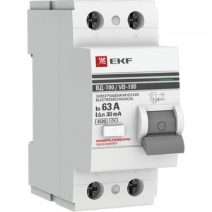 Электромеханическое устройство защитного отключения EKF ВД-100 2P 63А 30мА тип (АС) PROxima elcb-2-63-30-em-pro
