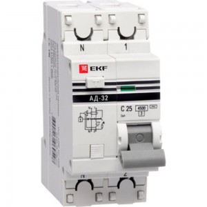 Дифференциальный автомат EKF PROxima АД-32, 1P+N, 25А/100мА, 4,5кА, SQ DA32-25-100-pro