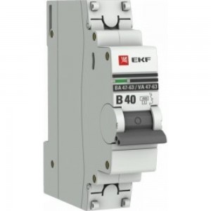 Автоматический выключатель EKF 1P, 40А, 4,5kA, ВА 47-63, PROxima SQ mcb4763-1-40B-pro