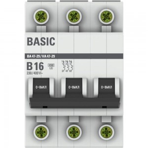 Автоматический выключатель EKF 3P 16А 4,5кА ВА 47-29 Basic SQ mcb4729-3-16-B