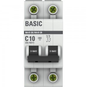 Автоматический выключатель EKF Basic ВА 47-29, 2P, 10А, 4,5кА, SQ mcb4729-2-10C