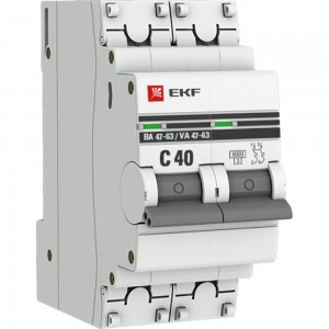 Автоматический выключатель EKF PROxima ВА 47-63 2P, 40А, 6кА, SQ mcb4763-6-2-40C-pro