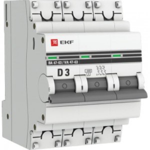 Автоматический выключатель EKF PROxima ВА 47-63, 3P, 3А, 4,5kA SQmcb4763-3-03D-pro