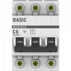 Автоматический выключатель EKF Basic ВА 47-29 3P, 6А, 4,5кА mcb4729-3-06C