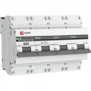 Автоматический выключатель EKF ВА 47-100, 4P, 25А, 10kA, PROxima SQ mcb47100-4-25D-pro
