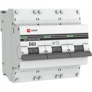 Автоматический выключатель EKF 3P 63А 10kA ВА47-100 PROxima SQmcb47100-3-63D-pro
