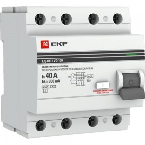Селективное устройство защитного отключения EKF 4P 40А/300мА PROxima elcb-4-40-300S-em-pro
