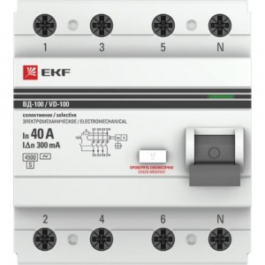 Селективное устройство защитного отключения EKF 4P 40А/300мА PROxima elcb-4-40-300S-em-pro
