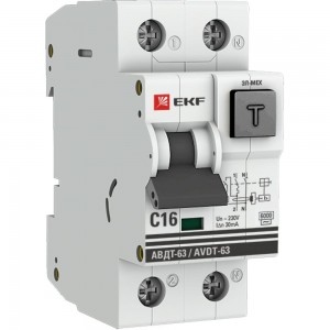 Дифференциальный автомат EKF PROxima АВДТ-63, 16А, 30мА, характеристика C, электро-механический, тип AC, 6кА DA63-16-30-AC