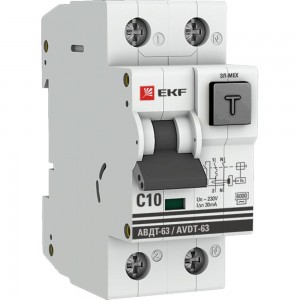 Дифференциальный автомат EKF PROxima АВДТ-63 10А, 30мА, характеристика C, электромеханический, тип AC, 6кА DA63-10-30-AC