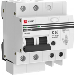 Дифференциальный автомат EKF PROxima АД-2 50А/100мА, характеристика C, AC, 270В, 6кА DA2-6-50-100-pro