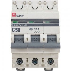 Автоматический выключатель EKF PROxima 3P 50А C 6кА ВА 47-63M с электромагнитным расцепителем mcb4763m-6-3-50C-pro