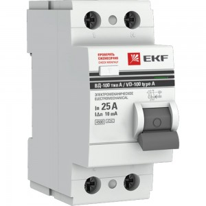 Устройство защитного отключения EKF ВД-100 2P 25А 10мА электро-механический, тип А PROxima elcb-2-25-10-em-a-pro
