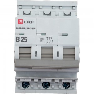 Автоматический выключатель EKF 3P 25А (B) 6кА ВА 47-63N PROxima M636325B