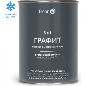 Быстросохнущая грунт-эмаль по ржавчине, металлу 3 в 1 Elcon графит, 0.8 кг 00-00463005
